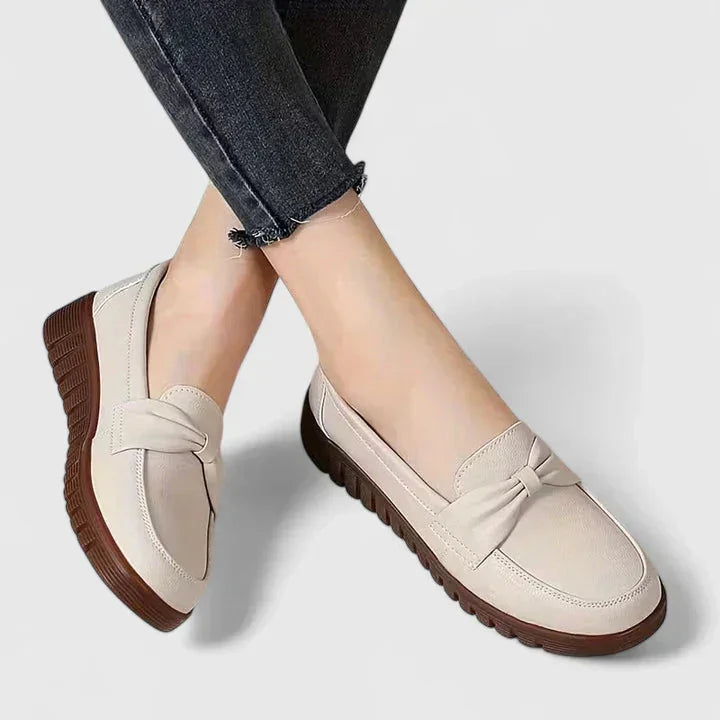Virginia Bow Front Comfort Loafers in Beige