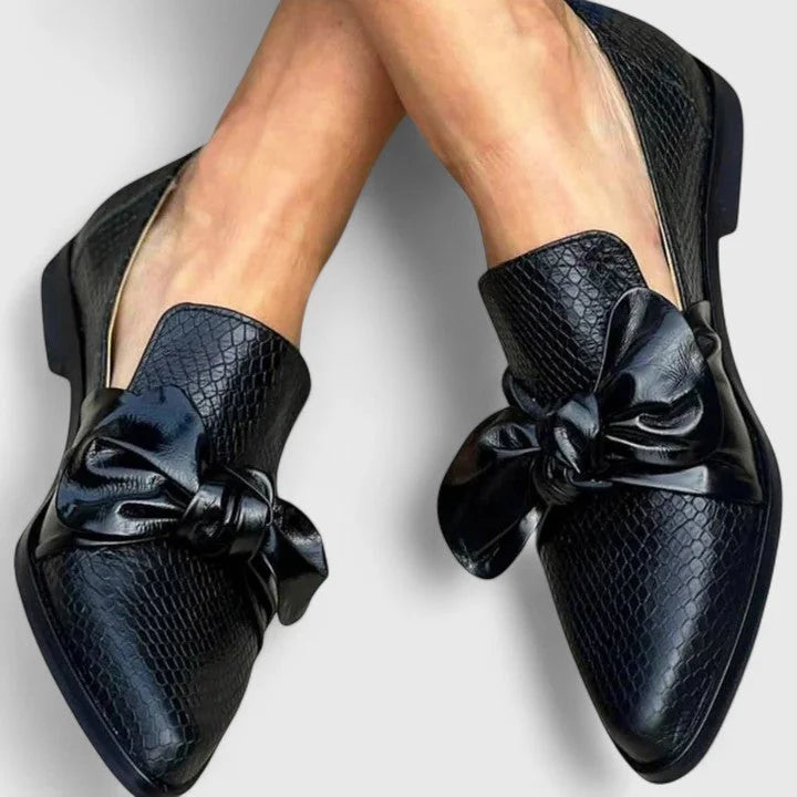 Vivian Textured Bow Loafers in Black