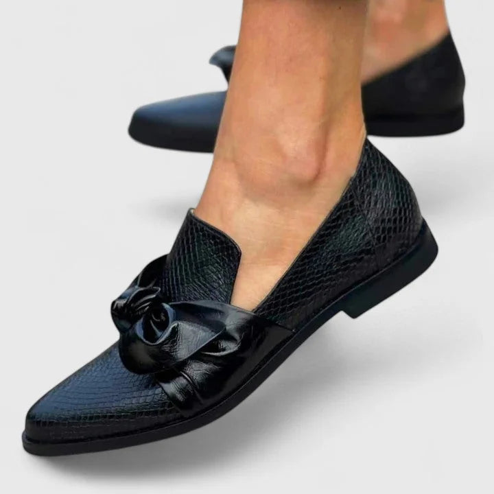 Vivian Textured Bow Loafers in Black