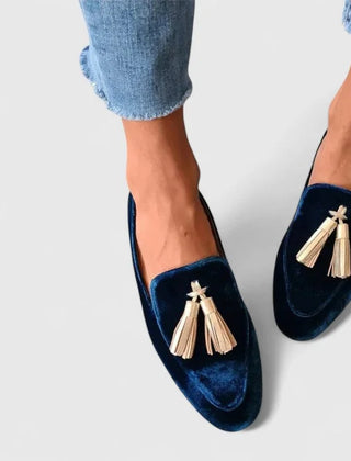 Wendy Navy Tassel Loafers in Navy