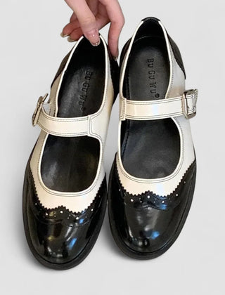 Whitney Two-Tone Brogue Mary Janes in Black
