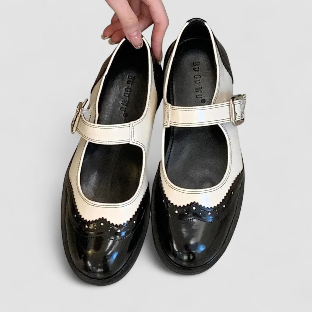 Whitney Two-Tone Brogue Mary Janes in Black