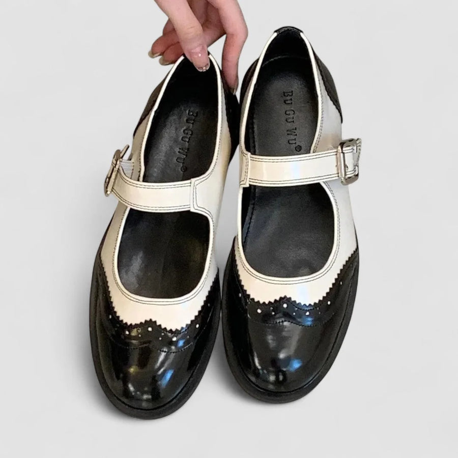 Whitney Two-Tone Brogue Mary Janes in Black