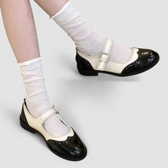 Whitney Two-Tone Brogue Mary Janes in Black