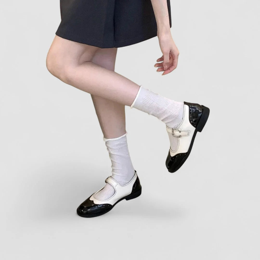 Whitney Two-Tone Brogue Mary Janes in Black