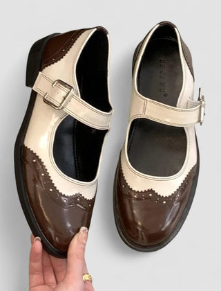 Whitney Two-Tone Brogue Mary Janes in Brown