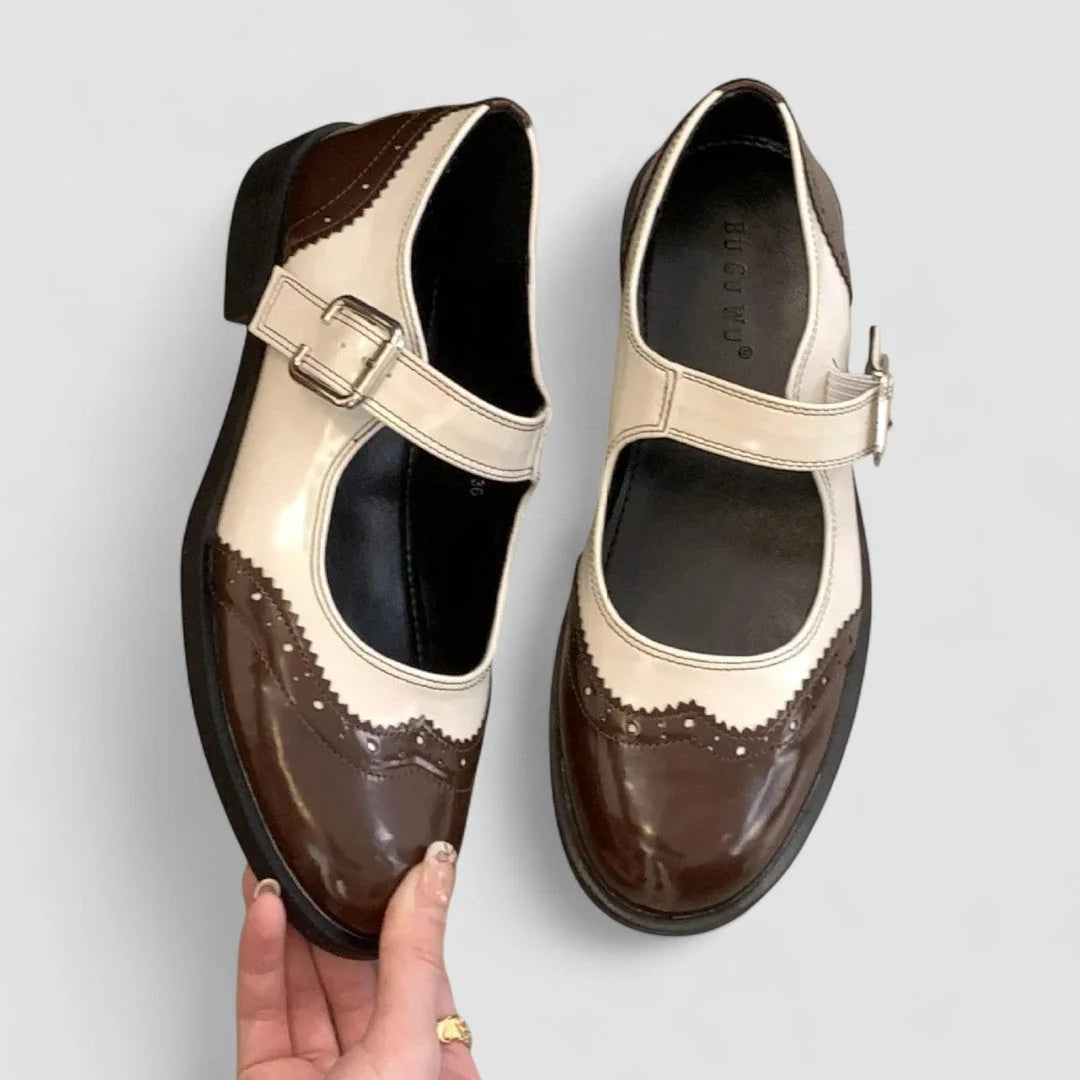 Whitney Two-Tone Brogue Mary Janes in Brown