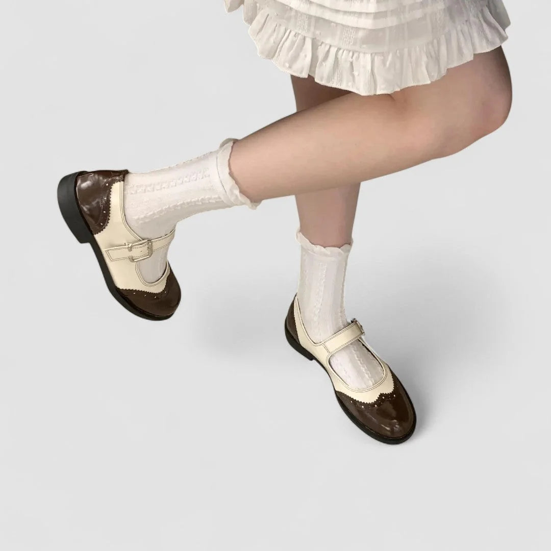 Whitney Two-Tone Brogue Mary Janes in Brown