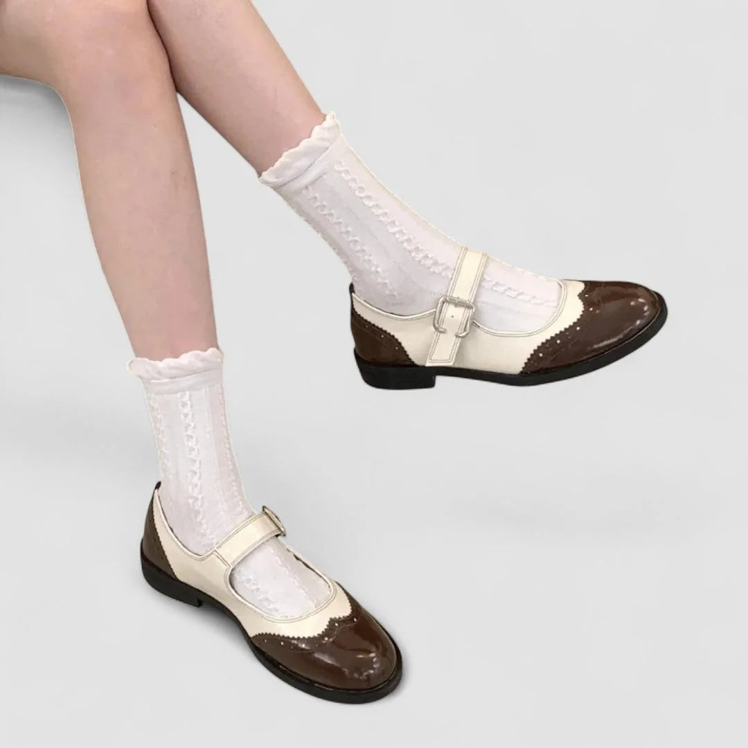 Whitney Two-Tone Brogue Mary Janes in Brown