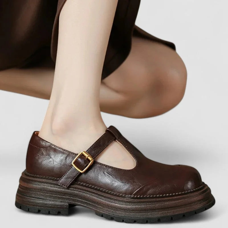 Willa Chunky T-Strap Mary Janes in Brown
