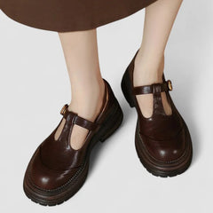 Willa Chunky T-Strap Mary Janes in Brown