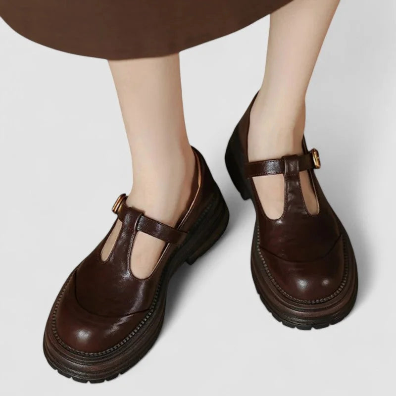Willa Chunky T-Strap Mary Janes in Brown
