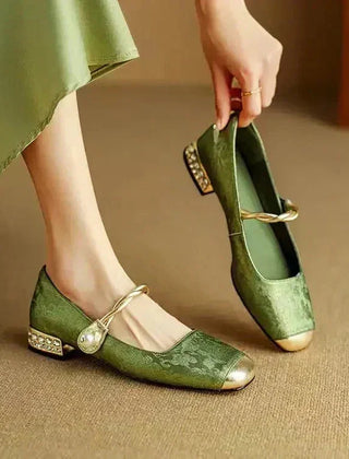 Wilma Pearl Strap Mary Janes in Sage Green