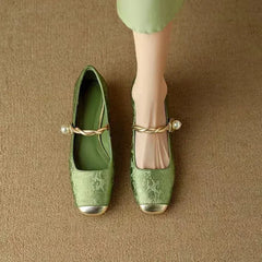 Wilma Pearl Strap Mary Janes in Sage Green