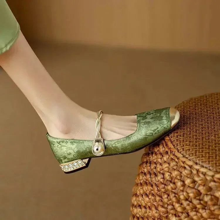 Wilma Pearl Strap Mary Janes in Sage Green
