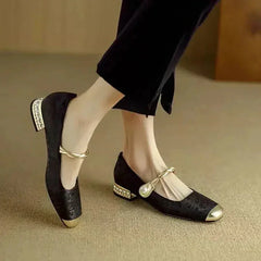 Wilma Pearl Strap Mary Janes in Black