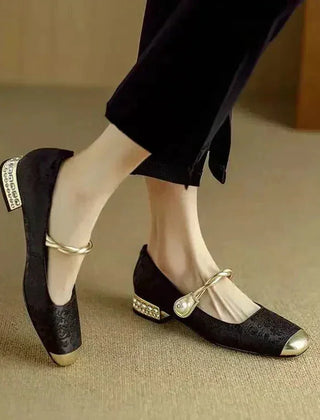 Wilma Pearl Strap Mary Janes in Black
