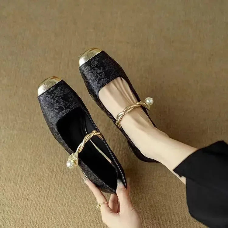 Wilma Pearl Strap Mary Janes in Black