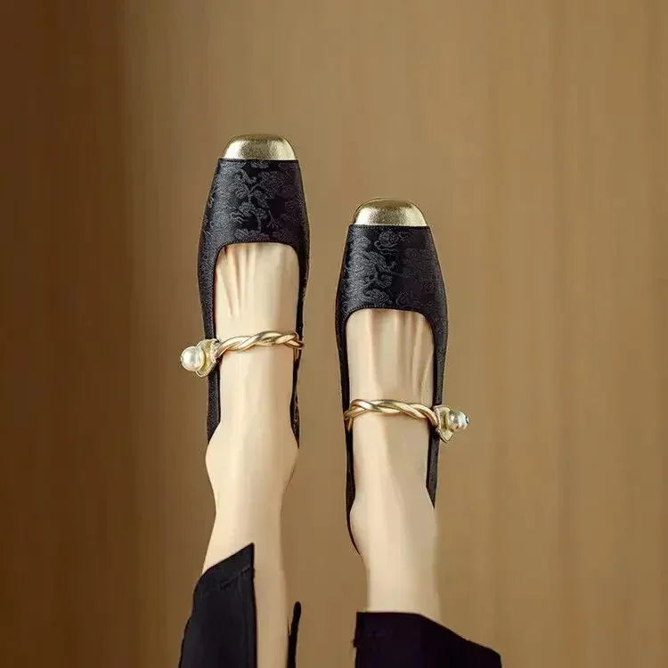 Wilma Pearl Strap Mary Janes in Black