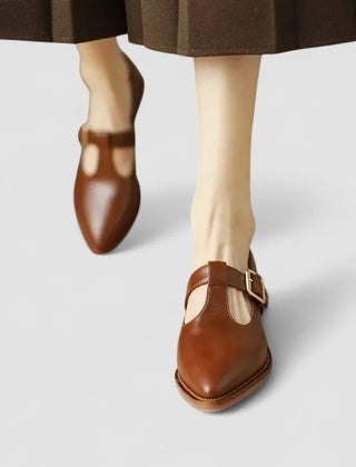 Winifred Pointed T-Strap Mary Janes in Brown