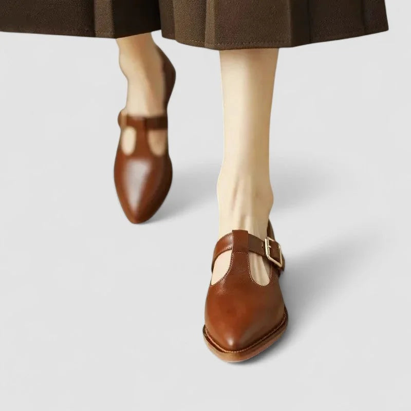 Winifred Pointed T-Strap Mary Janes in Brown