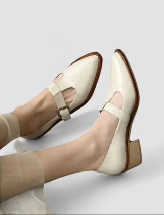 Winifred Pointed T-Strap Mary Janes in Cream