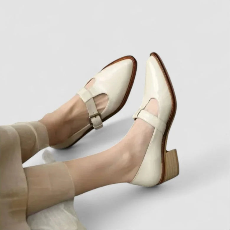 Winifred Pointed T-Strap Mary Janes in Cream