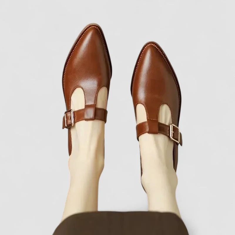 Winifred Pointed T-Strap Mary Janes in Cream