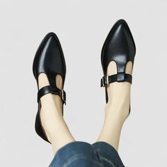 Winifred Pointed T-Strap Mary Janes in Black