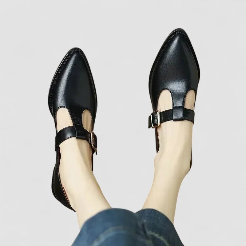 Winifred Pointed T-Strap Mary Janes in Black
