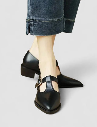 Winifred Pointed T-Strap Mary Janes in Black