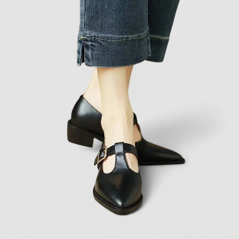 Winifred Pointed T-Strap Mary Janes in Black