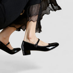 Yolanda Glossy Block Heel Mary Janes in Black