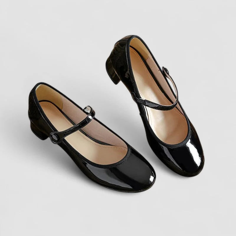 Yolanda Glossy Block Heel Mary Janes in Black