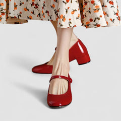 Yolanda Glossy Block Heel Mary Janes in Red