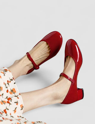 Yolanda Glossy Block Heel Mary Janes in Red
