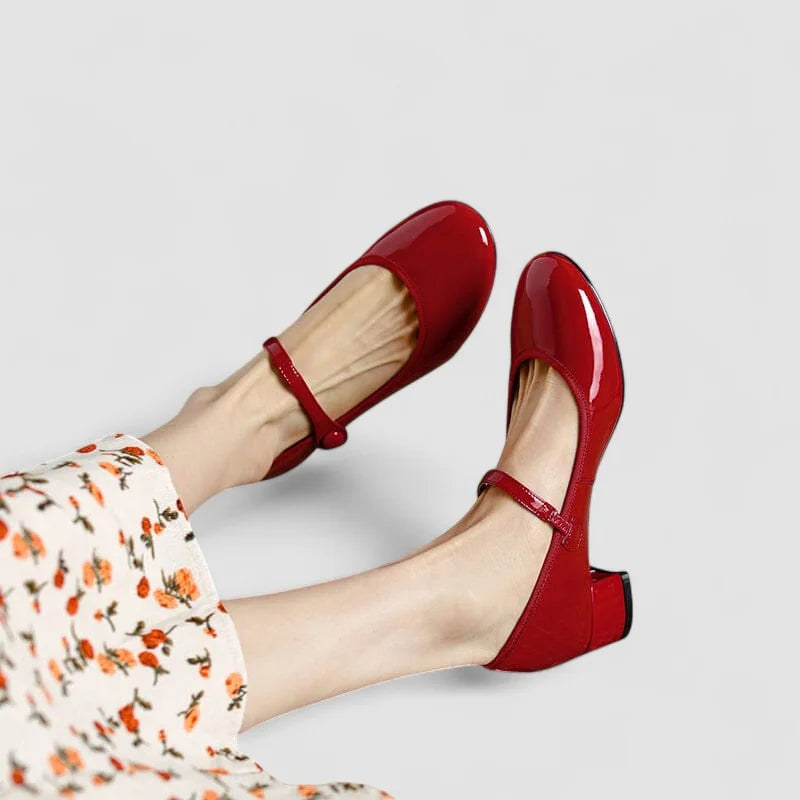 Yolanda Glossy Block Heel Mary Janes in Red