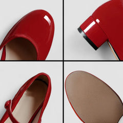 Yolanda Glossy Block Heel Mary Janes in Red