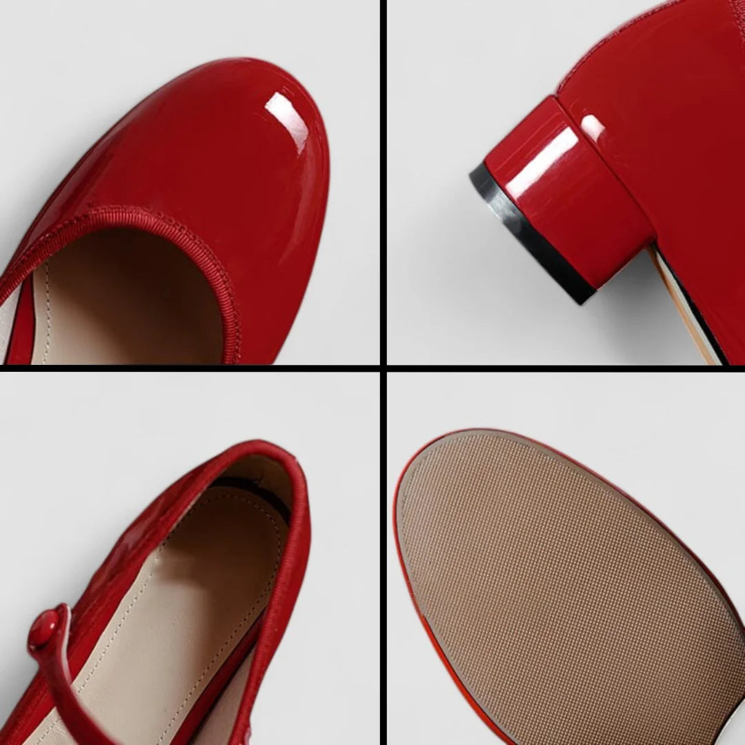 Yolanda Glossy Block Heel Mary Janes in Red