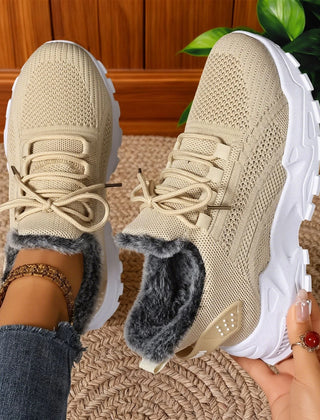 Yvonne Plush Lined Sneakers in Beige