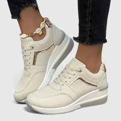 Zoe Hidden Wedge Sneakers in Beige