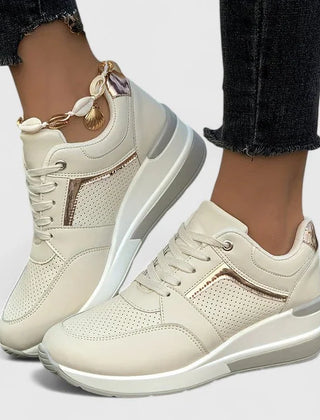 Zoe Hidden Wedge Sneakers in Beige