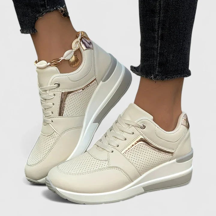 Zoe Hidden Wedge Sneakers in Beige